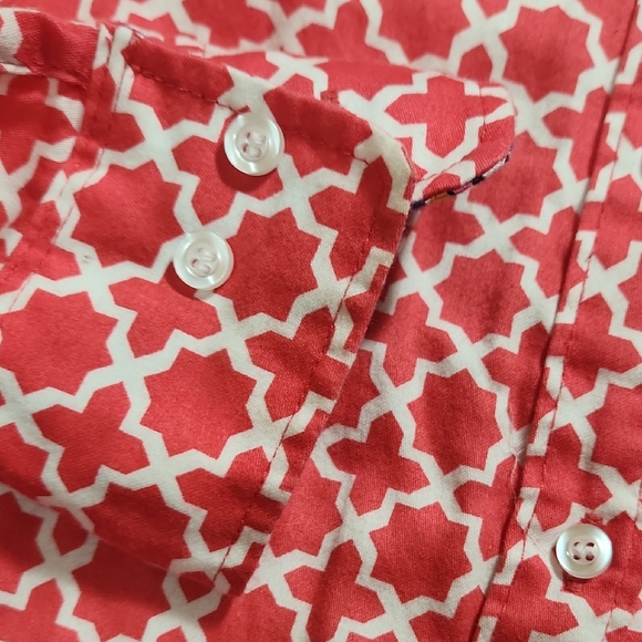 Ruby Rd. Red Geometric 100% Cottom Button-Down Shirt W/ Floral Cuff See Pics - Picture 5 of 9